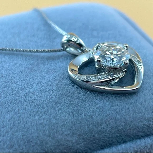1ct Certified Moissanite Round Cut Heart Sterling Silver Fine Pendant Necklace
